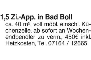 Wohnung mieten in 73087 Bad Boll, 1,5 Zimmer Appartment