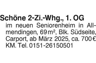 Wohnung mieten in 89604 Allmendingen, Schöne 2-Zi.-Whg., 1. OG